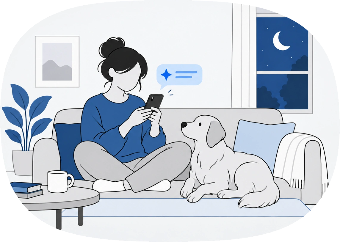 Dog parent at home with the AI assistant